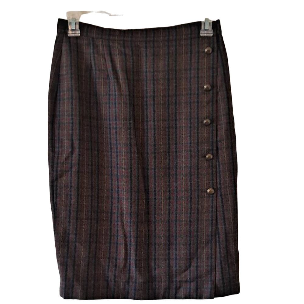 Persona Womens Green, Red & Blue Plaid Wool Wrap Skirt